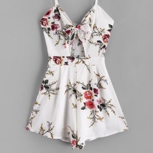 NWT Smocked Back Floral Tie Front Cami Romper